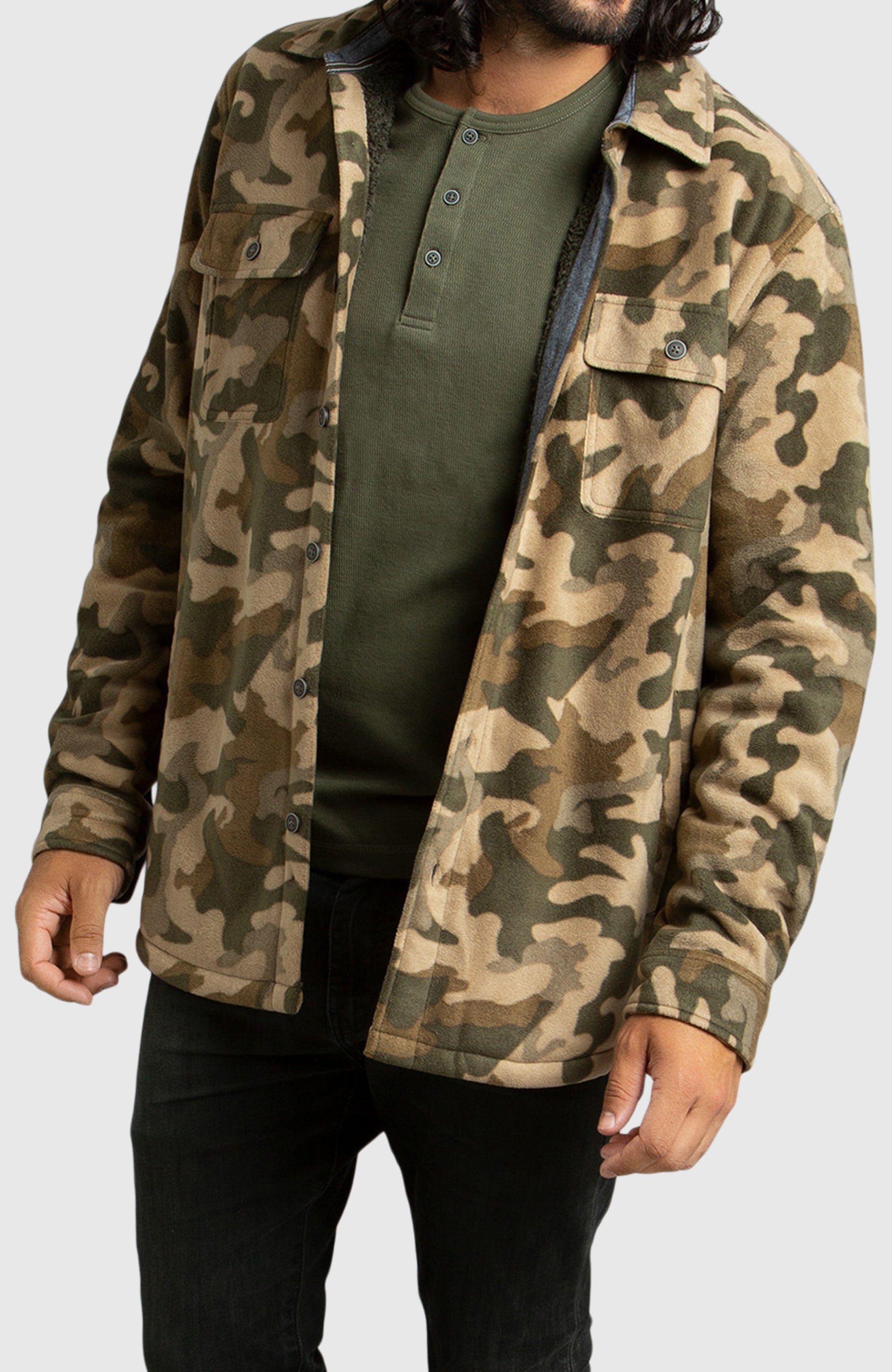 Army Green Polar Fleece Shirt Jacket