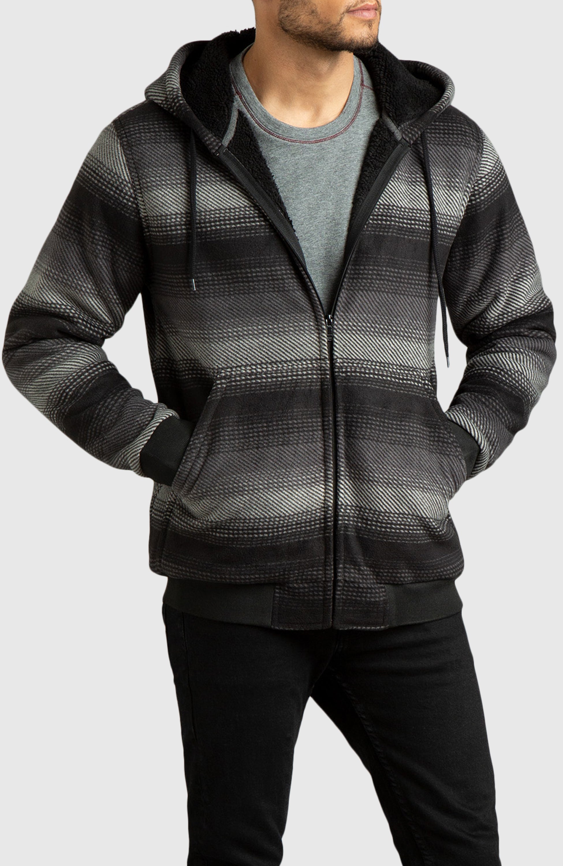 Black Polar Fleece Hooded Bomber Jacket