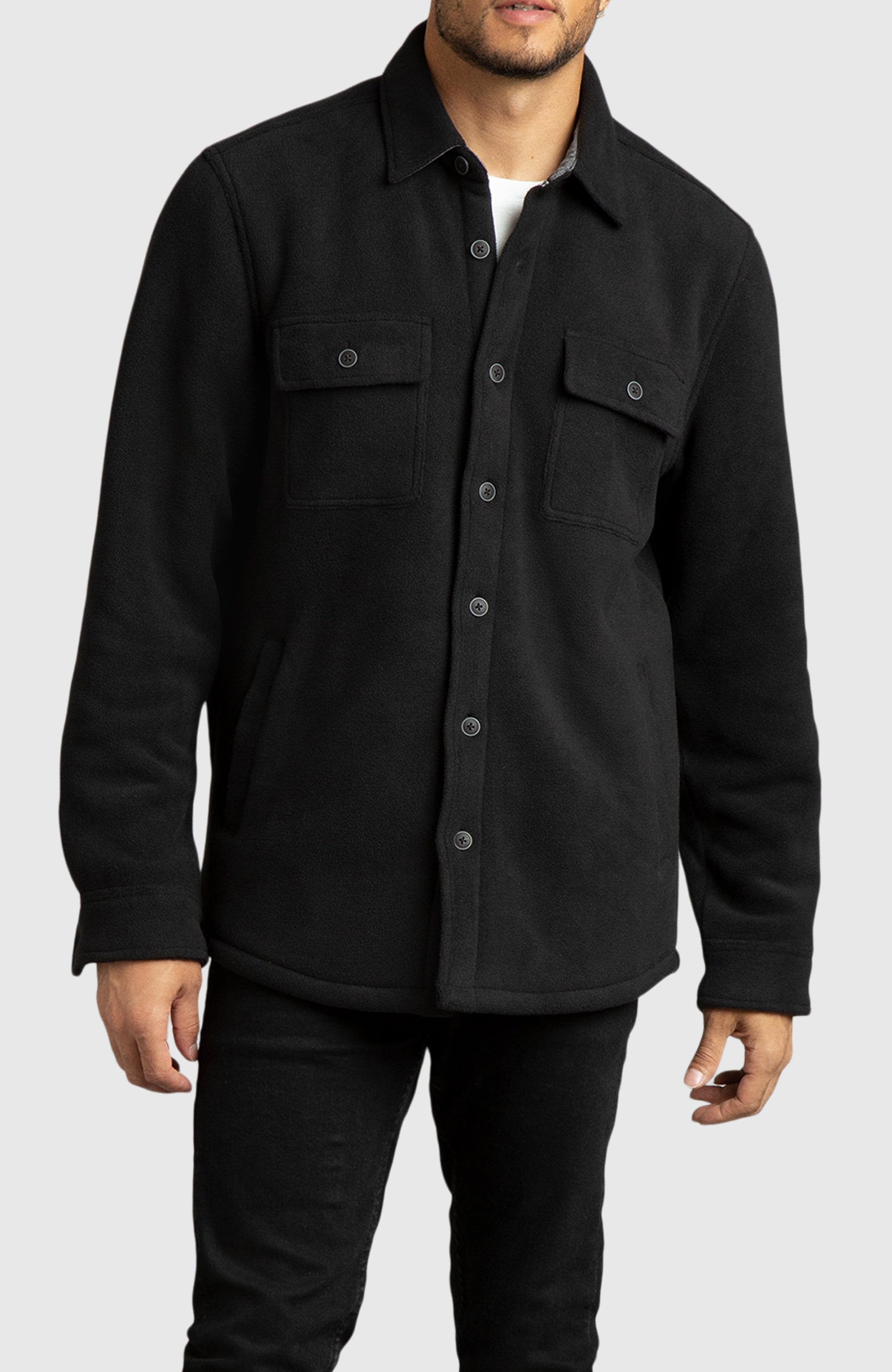 Black Polar Fleece Shirt Jacket