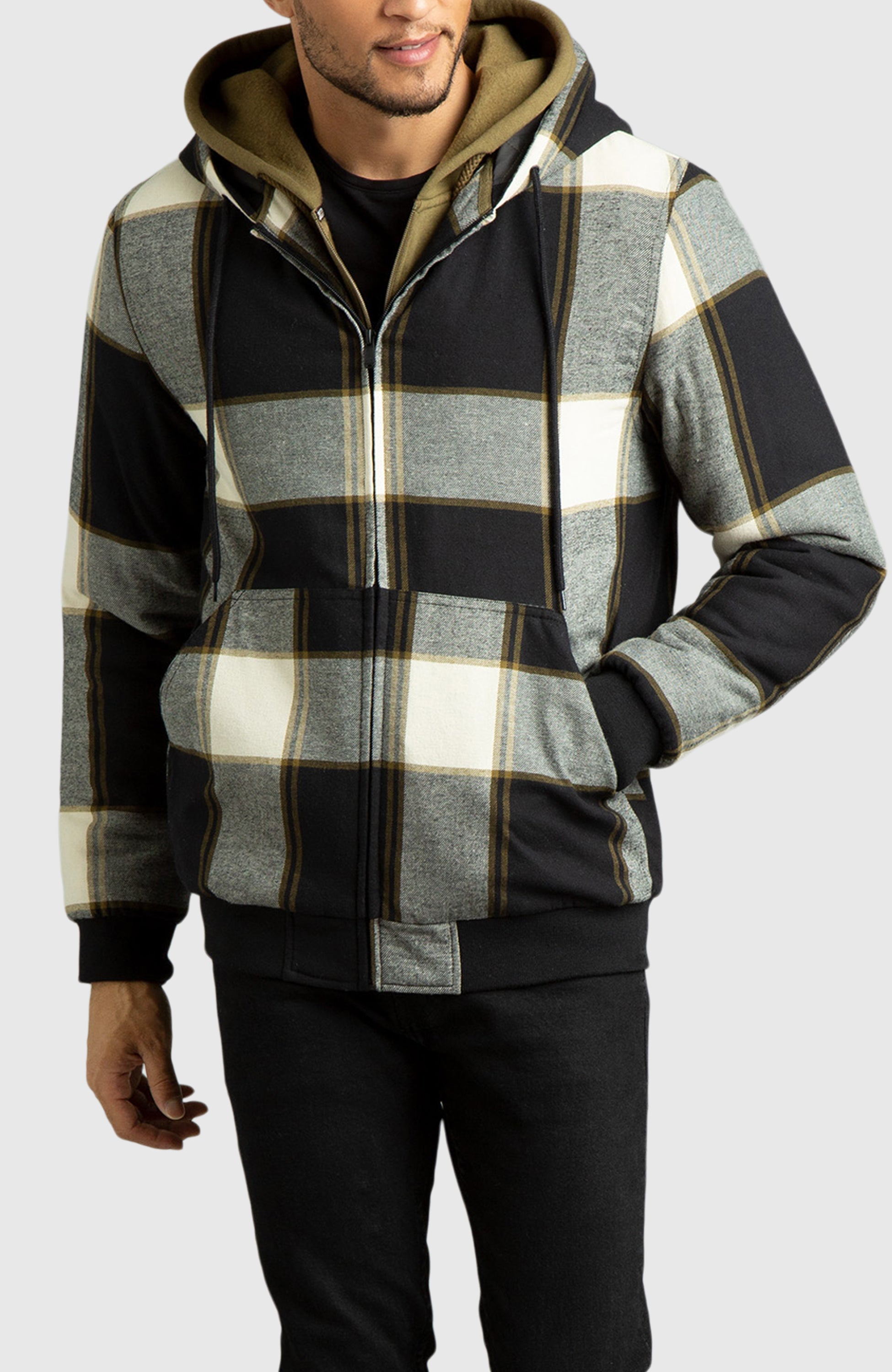 Oatmeal Hooded Flannel Bomber Jacket